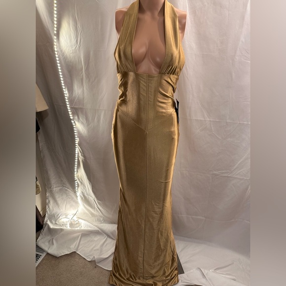 NWT retrofete Charity Dress in Gold new FWRD metallic corset cutout maxi - Picture 9 of 14